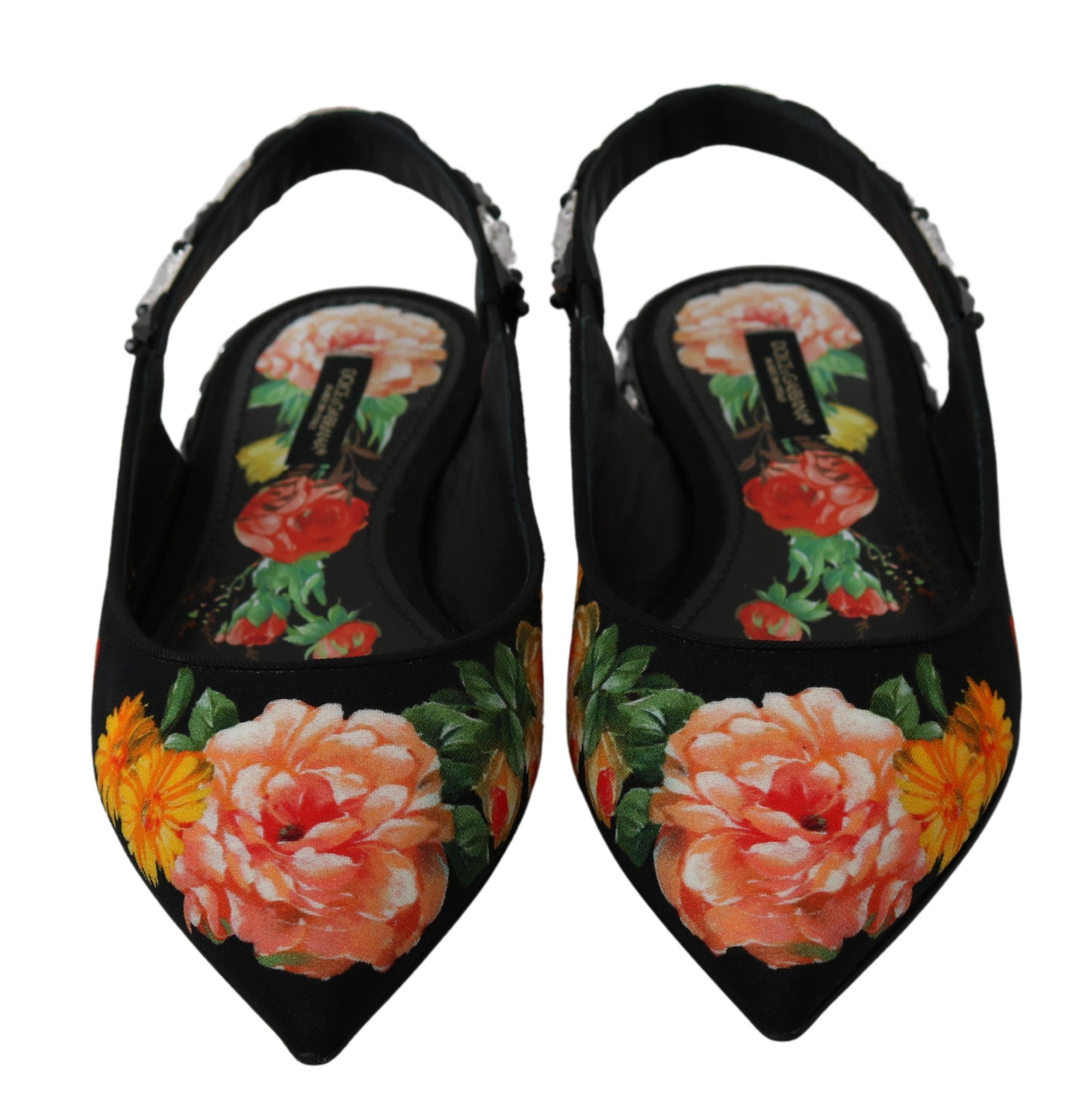 Dolce & Gabbana Black Floral Crystal Slingbacks Flats Shoes -   -  Dolce & Gabbana.