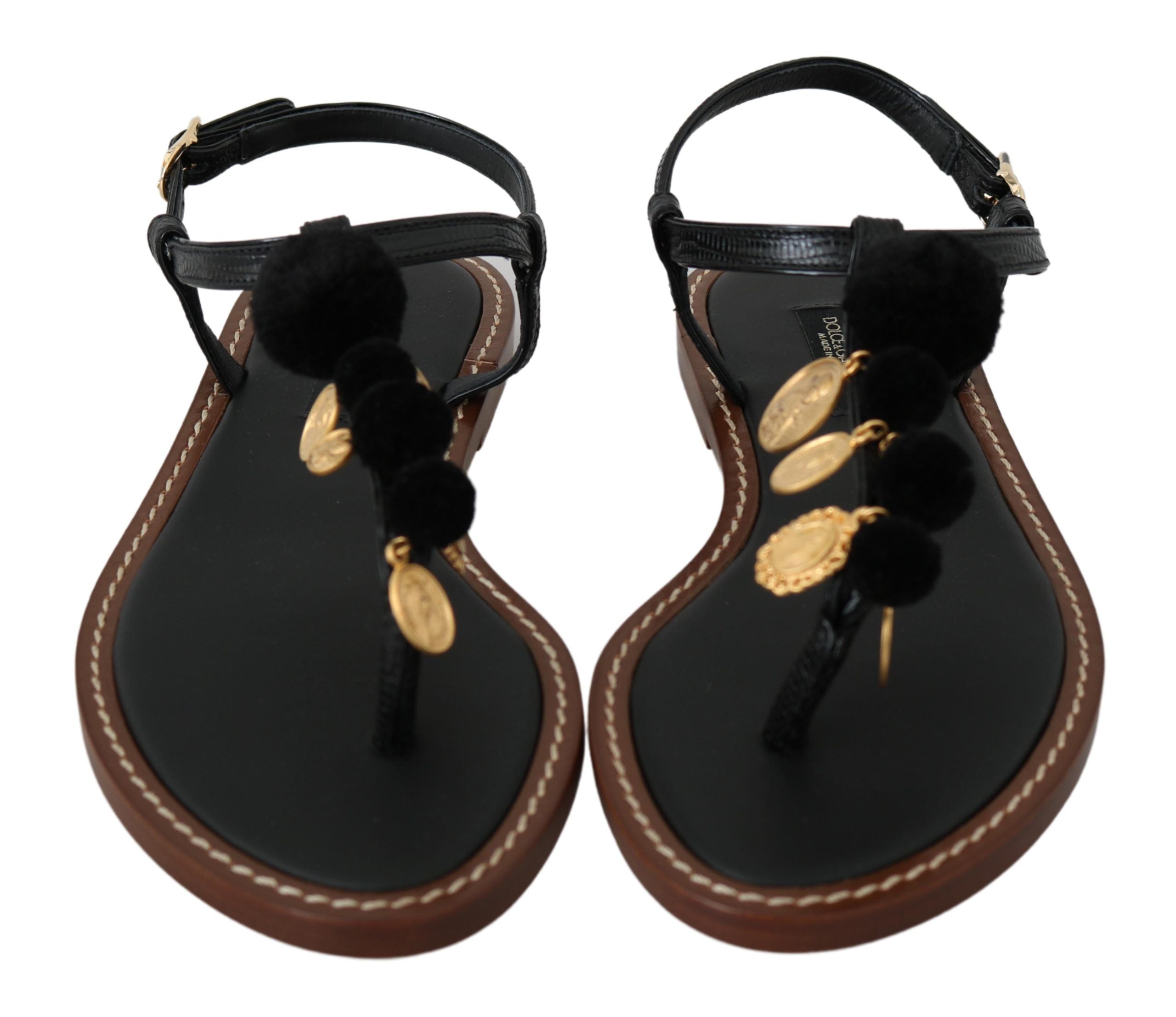 Dolce & Gabbana Black Leather Coins Flip Flops Sandals Shoes -   -  Dolce & Gabbana.