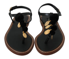 Dolce & Gabbana Black Leather Coins Flip Flops Sandals Shoes -   -  Dolce & Gabbana.