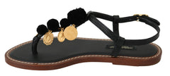 Dolce & Gabbana Black Leather Coins Flip Flops Sandals Shoes -   -  Dolce & Gabbana.