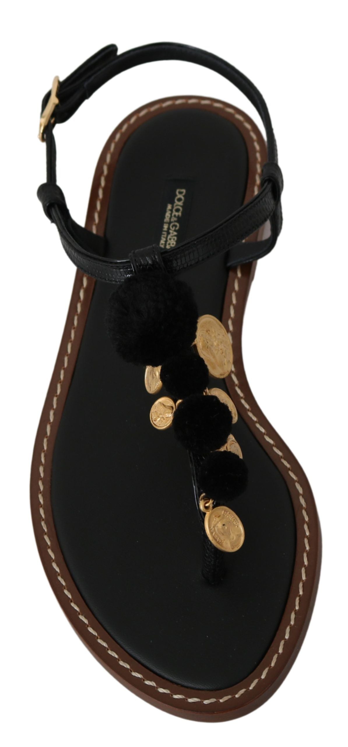 Dolce & Gabbana Black Leather Coins Flip Flops Sandals Shoes -   -  Dolce & Gabbana.