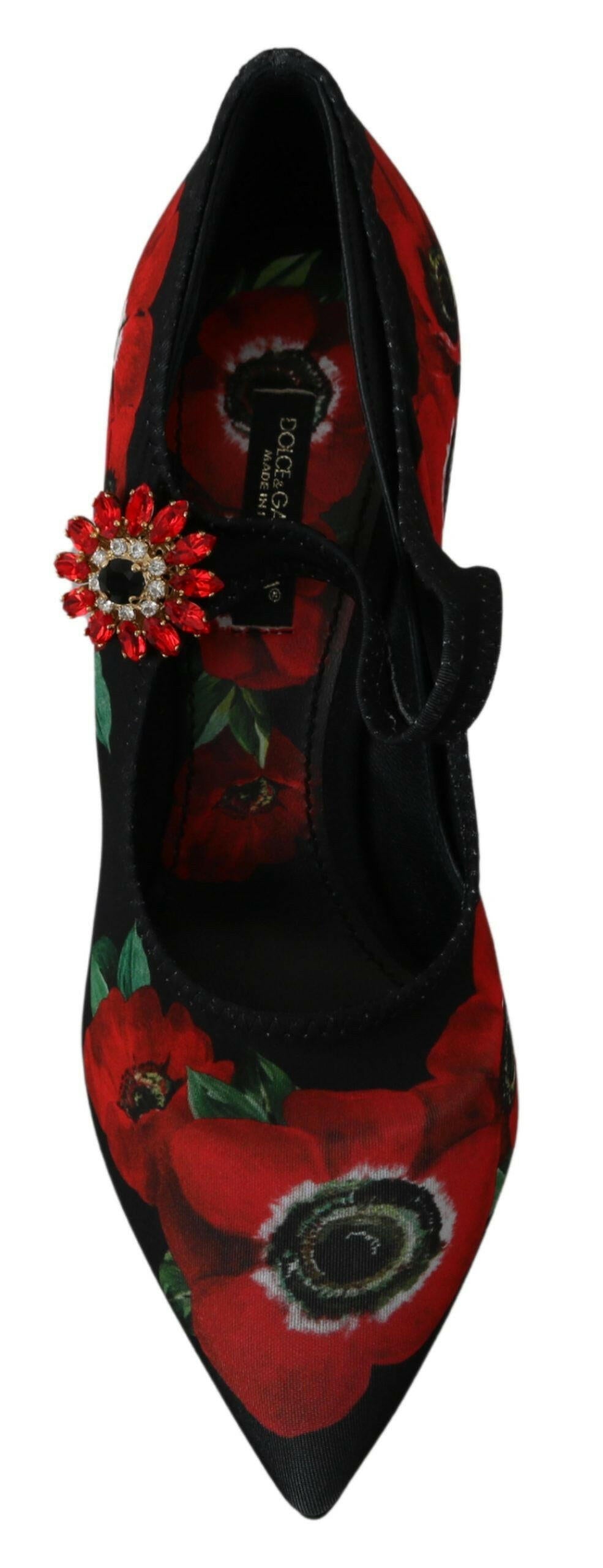 Dolce & Gabbana Black Red Floral Mary Janes Pumps Shoes -   -  Dolce & Gabbana.
