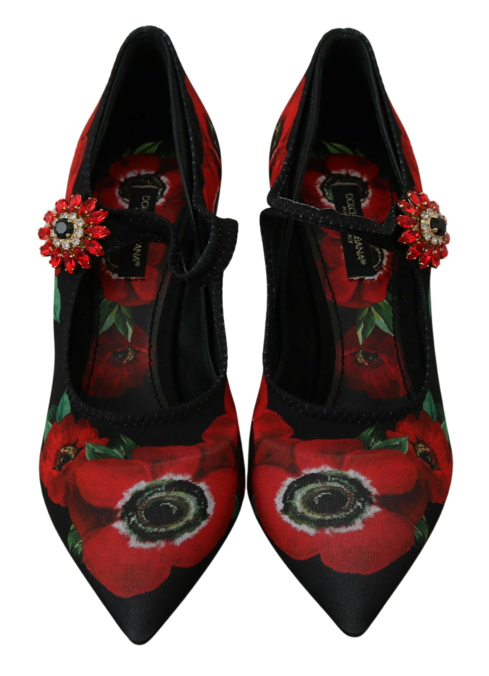 Dolce & Gabbana Black Red Floral Mary Janes Pumps Shoes -   -  Dolce & Gabbana.