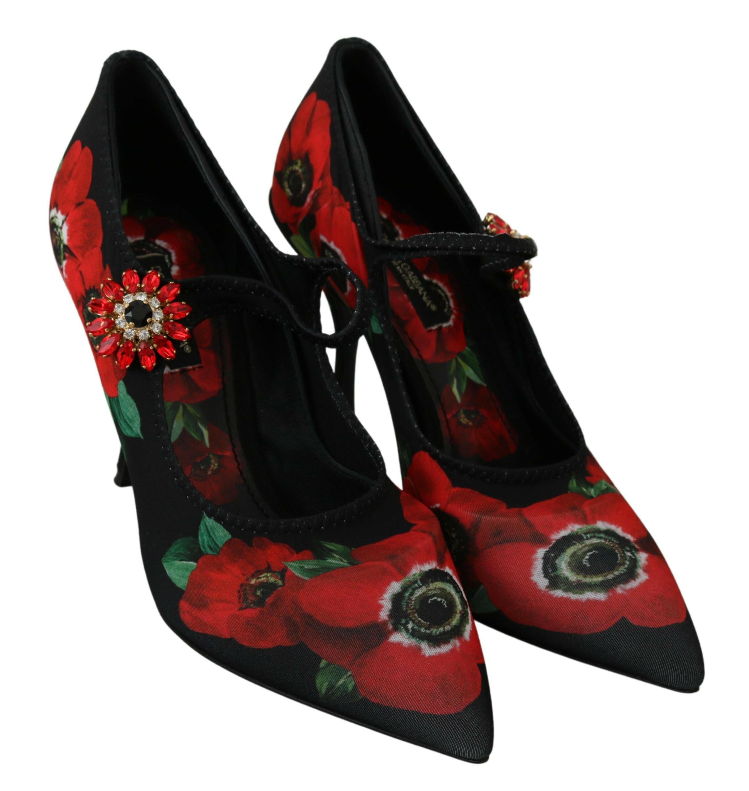 Dolce & Gabbana Black Red Floral Mary Janes Pumps Shoes -   -  Dolce & Gabbana.