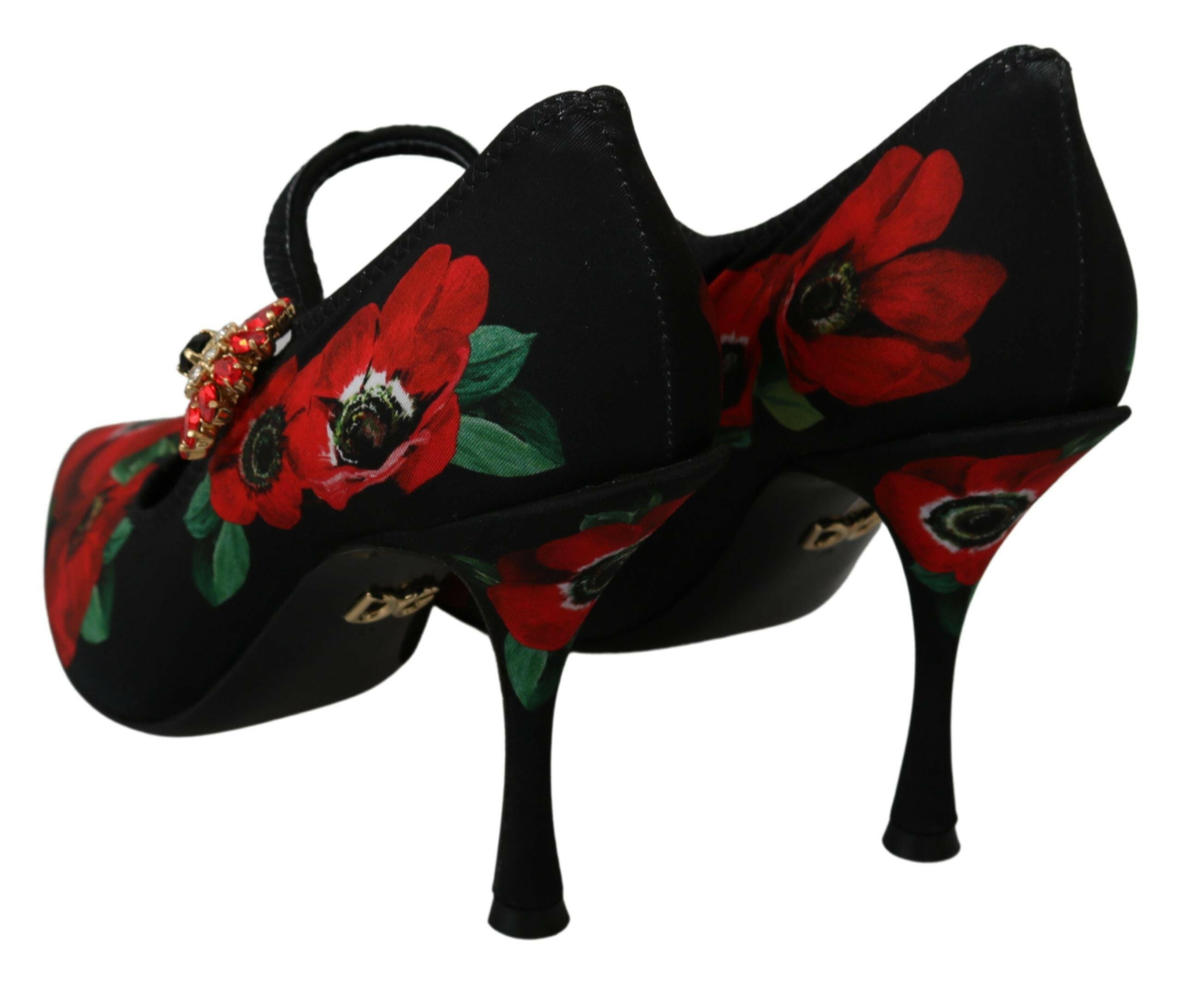 Dolce & Gabbana Black Red Floral Mary Janes Pumps Shoes -   -  Dolce & Gabbana.