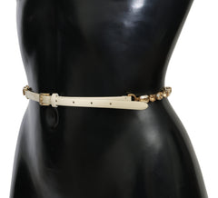 Dolce & Gabbana White Leather Crystals Waist Belt -   -  Dolce & Gabbana.