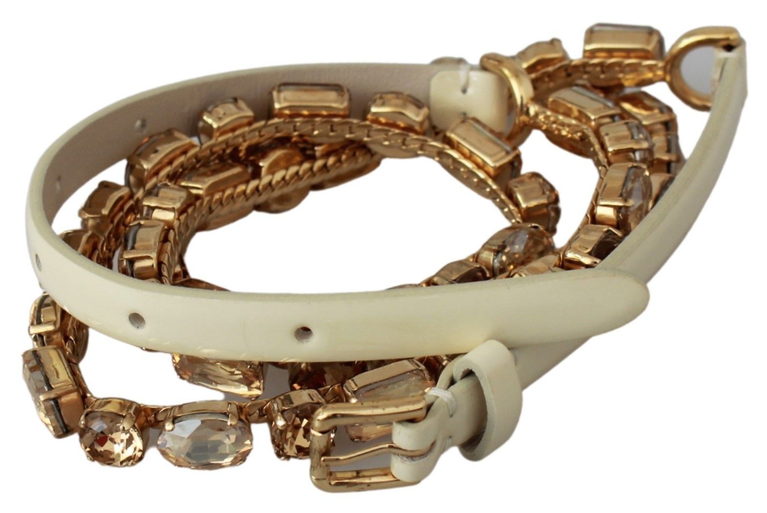 Dolce & Gabbana White Leather Crystals Waist Belt -   -  Dolce & Gabbana.