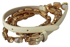 Dolce & Gabbana White Leather Crystals Waist Belt -   -  Dolce & Gabbana.