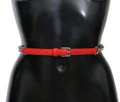 Dolce & Gabbana Red Leather Roses Floral Silver Waist Belt -   -  Dolce & Gabbana.