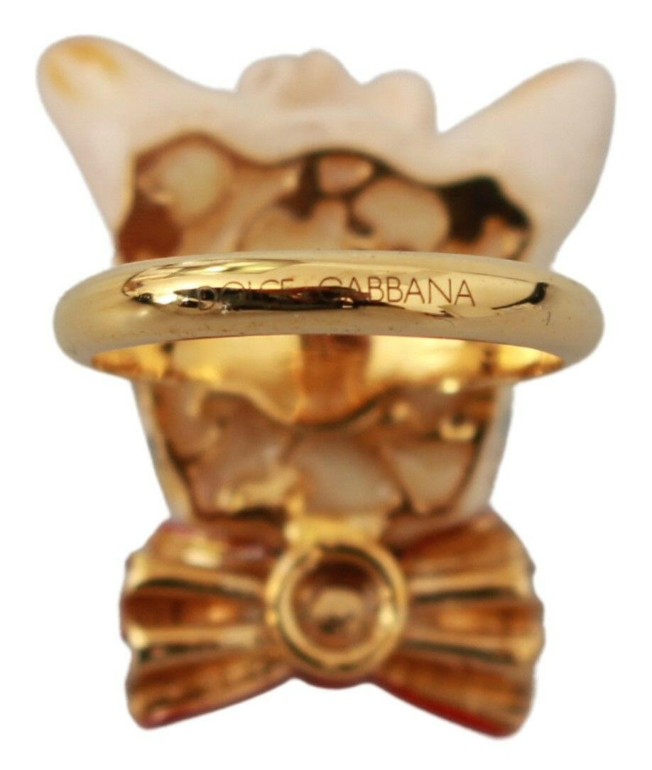 Dolce & Gabbana Gold Brass Resin Beige Dog Pet Branded Accessory Ring -   -  Dolce & Gabbana.
