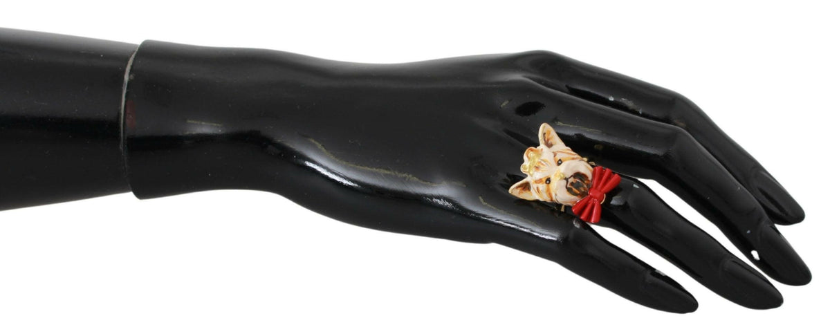 Dolce & Gabbana Gold Brass Resin Beige Dog Pet Branded Accessory Ring -   -  Dolce & Gabbana.
