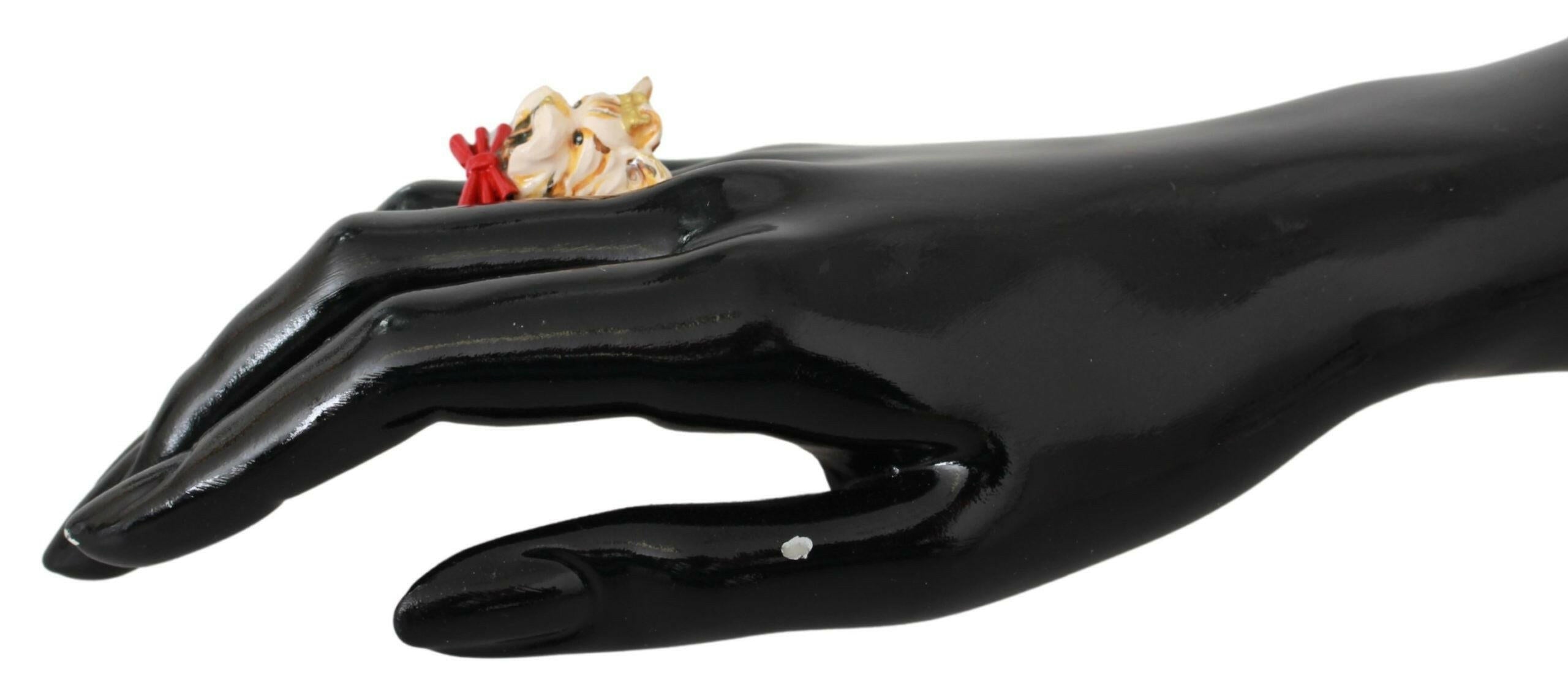 Dolce & Gabbana Gold Brass Resin Beige Dog Pet Branded Accessory Ring -   -  Dolce & Gabbana.