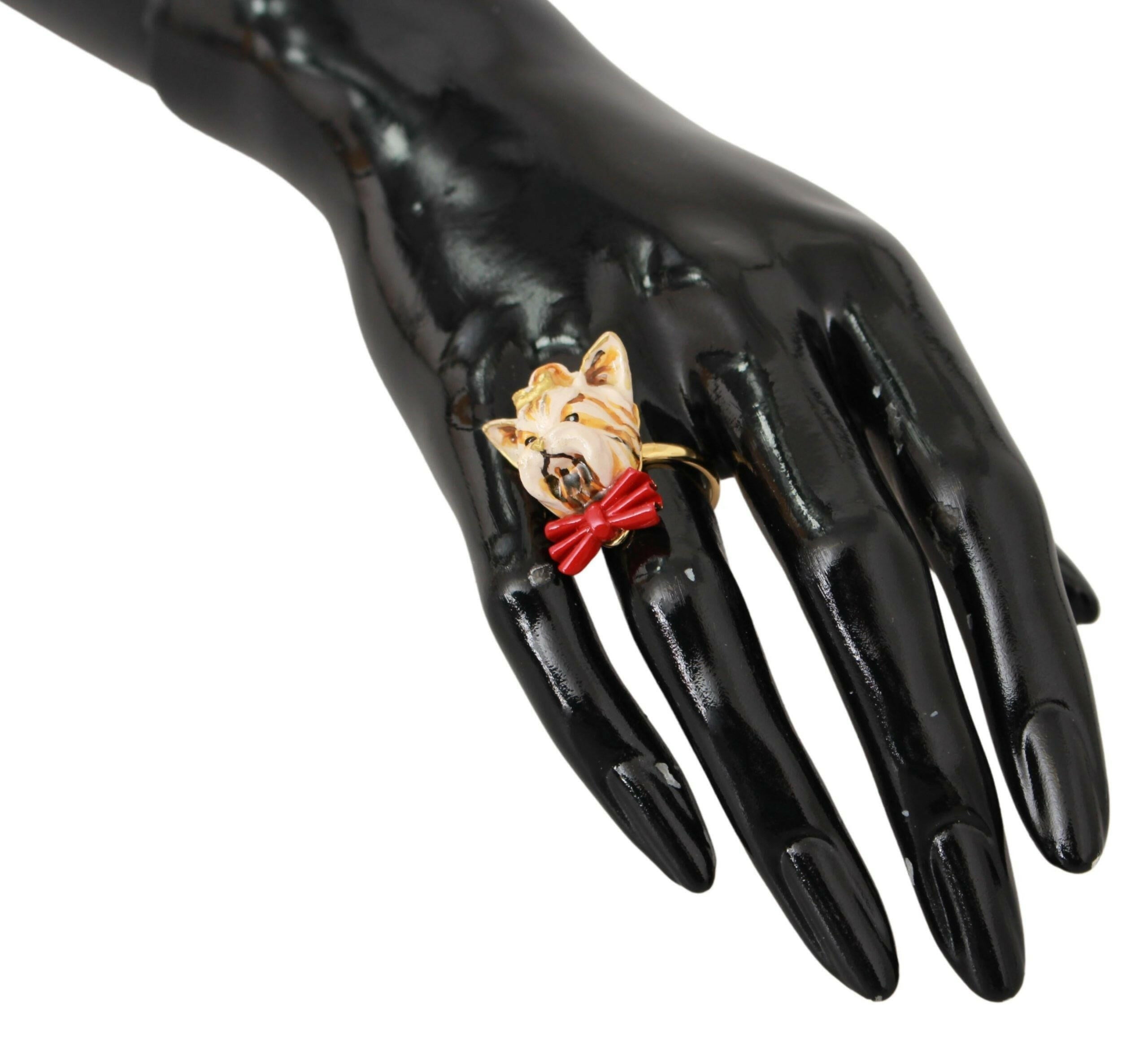 Dolce & Gabbana Gold Brass Resin Beige Dog Pet Branded Accessory Ring -   -  Dolce & Gabbana.