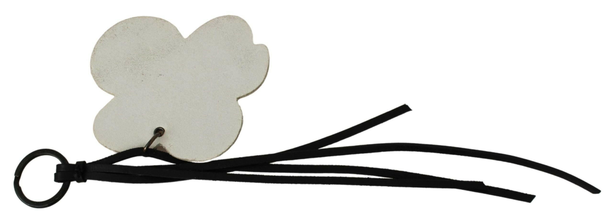 Costume National White Leather Butterfly Logo Keyring C'N'C Keychain -  Men´s Keychains -  Costume National.