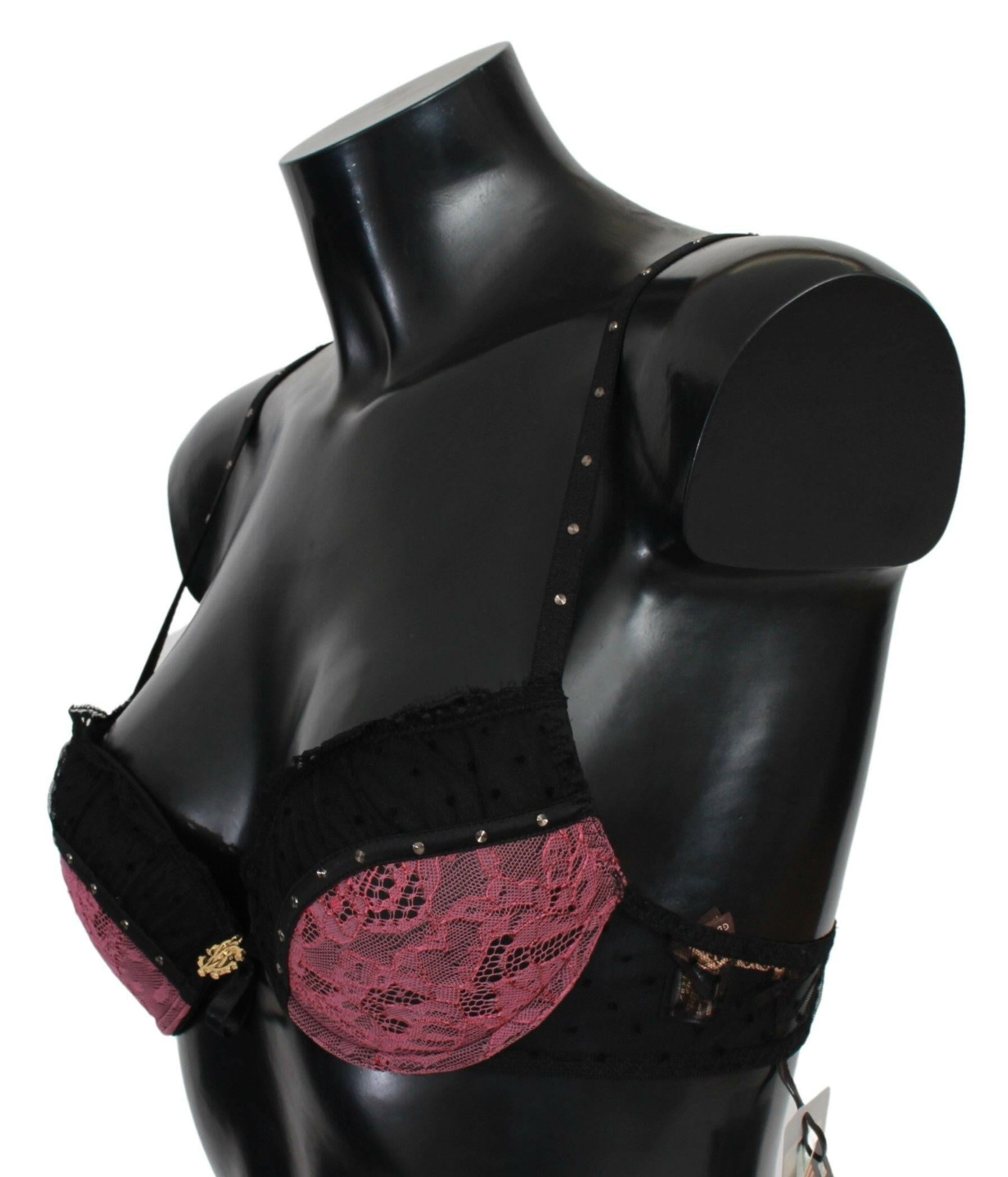 Roberto Cavalli Black Pink Lace Push Up Bra Underwear -   -  Roberto Cavalli.