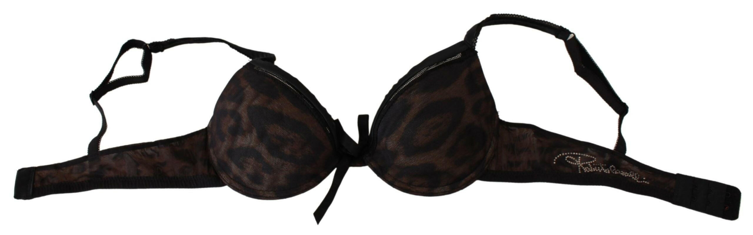 Roberto Cavalli Black Leopard Nylon Push Up Bra Underwear -   -  Roberto Cavalli.
