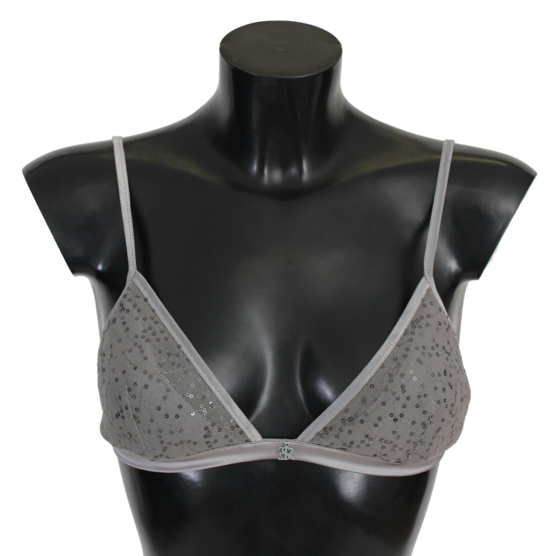 Ermanno Scervino Gray Nylon Sequined Triangolo Bra Underwear -   -  Ermanno Scervino.