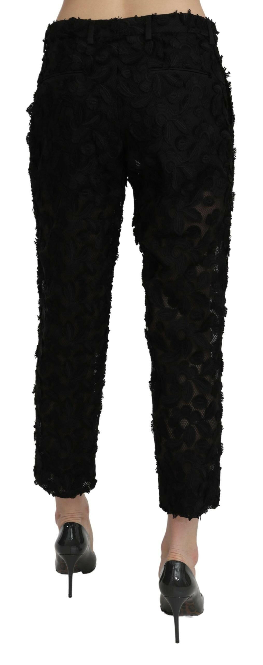 Dolce & Gabbana Black Lace Straight Cropped High Waist Pants -   -  Dolce & Gabbana.