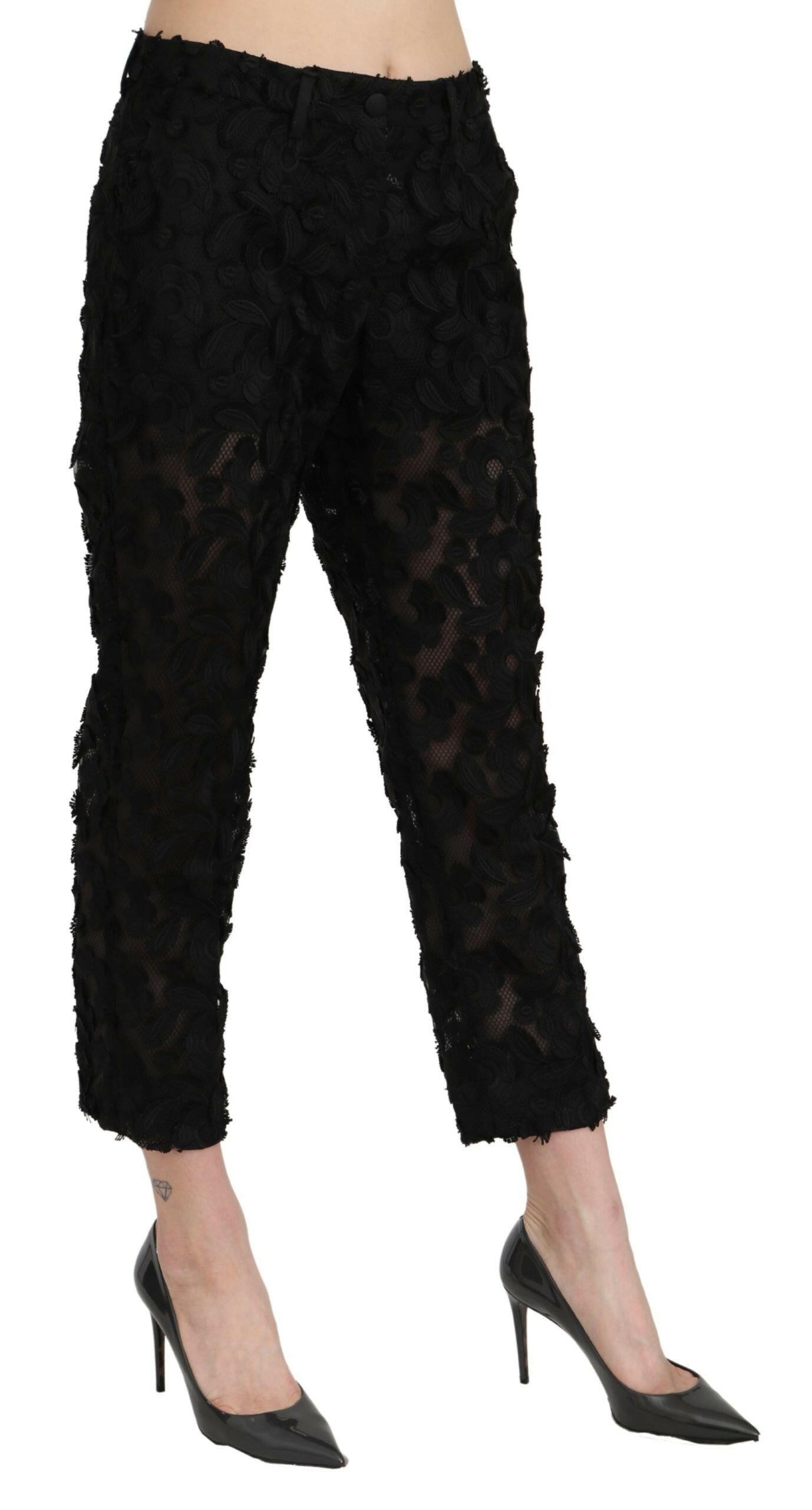Dolce & Gabbana Black Lace Straight Cropped High Waist Pants -   -  Dolce & Gabbana.