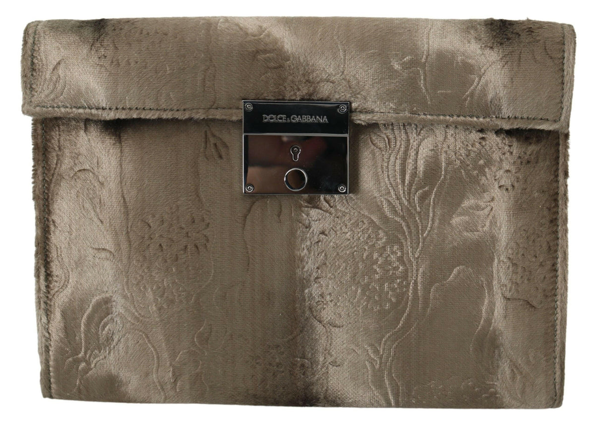 Dolce & Gabbana Beige Velvet Floral Leather Men Document Briefcase -   -  Dolce & Gabbana.