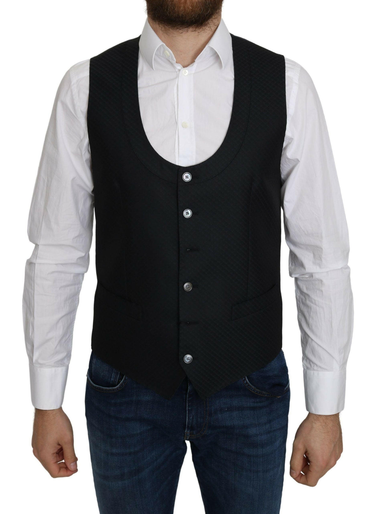 Dolce & Gabbana Blue Silk Romb Pattern Formal Coat Vest -  Vests for Men Suits -  Dolce & Gabbana.