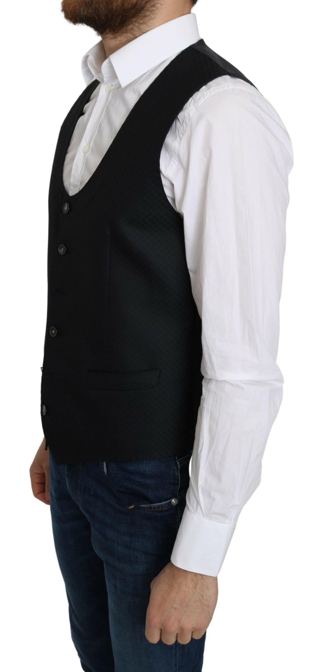 Dolce & Gabbana Blue Silk Romb Pattern Formal Coat Vest -  Vests for Men Suits -  Dolce & Gabbana.