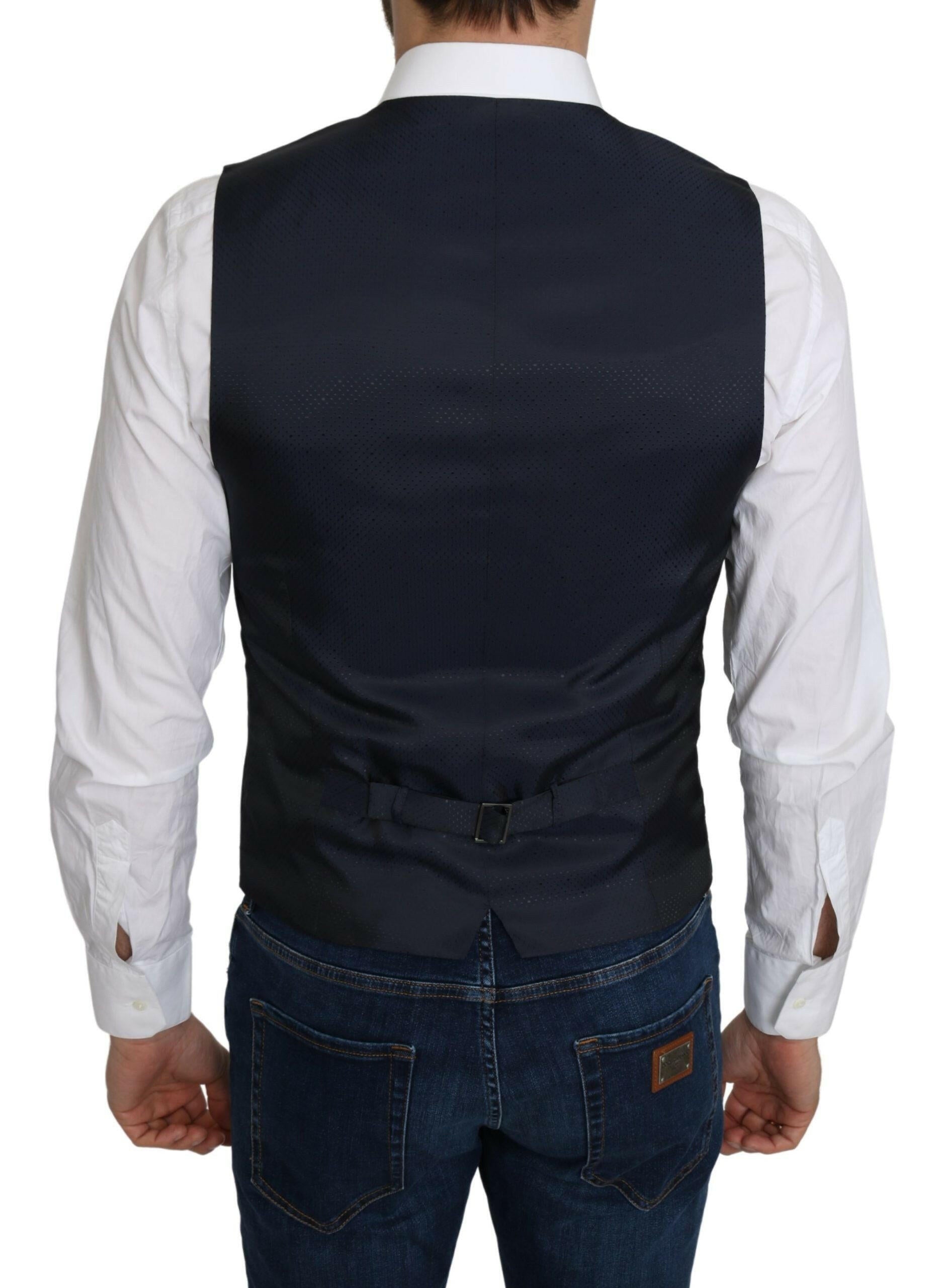 Dolce & Gabbana Blue Silk Romb Pattern Formal Coat Vest -  Vests for Men Suits -  Dolce & Gabbana.