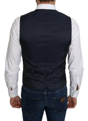 Dolce & Gabbana Blue Silk Romb Pattern Formal Coat Vest -  Vests for Men Suits -  Dolce & Gabbana.