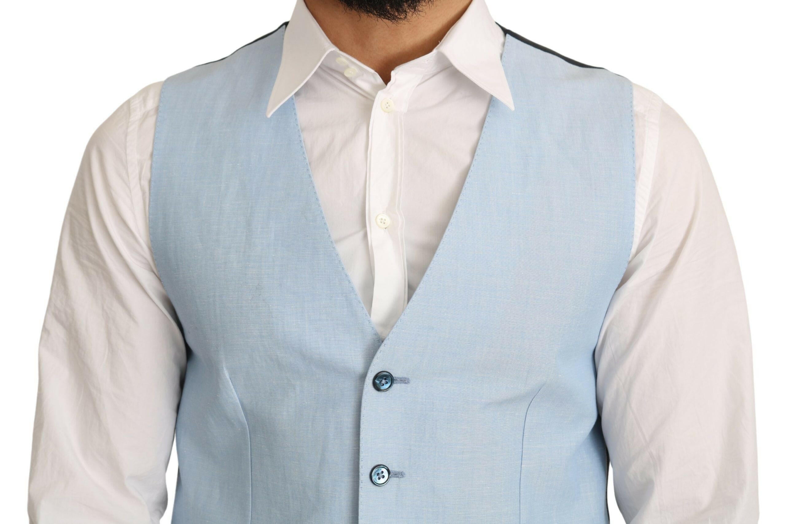 Dolce & Gabbana Blue Viscose Stretch Formal Coat Vest -  Vests for Men Suits -  Dolce & Gabbana.