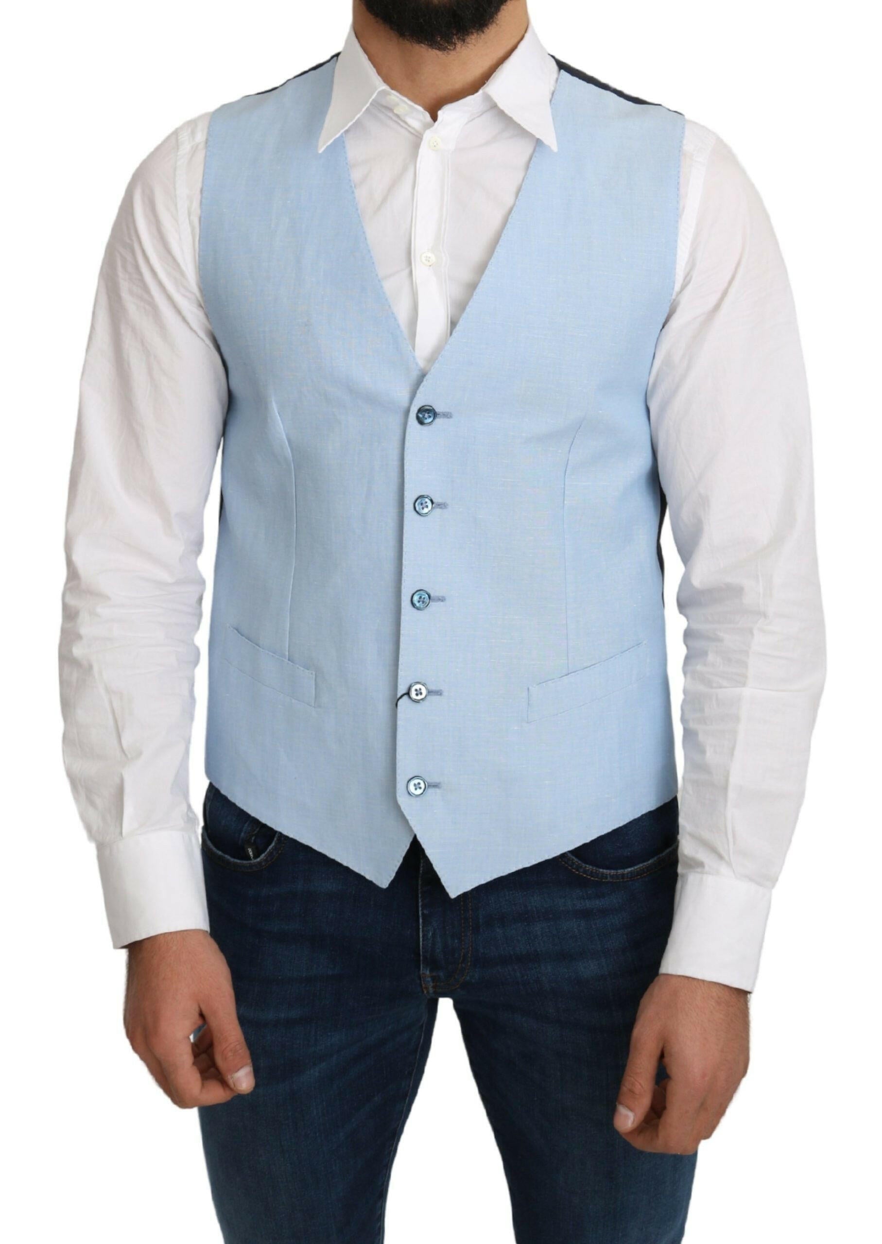 Dolce & Gabbana Blue Viscose Stretch Formal Coat Vest -  Vests for Men Suits -  Dolce & Gabbana.