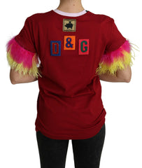 Dolce & Gabbana Red Pig Print Feather Sleeves T-shirt Top -   -  Dolce & Gabbana.