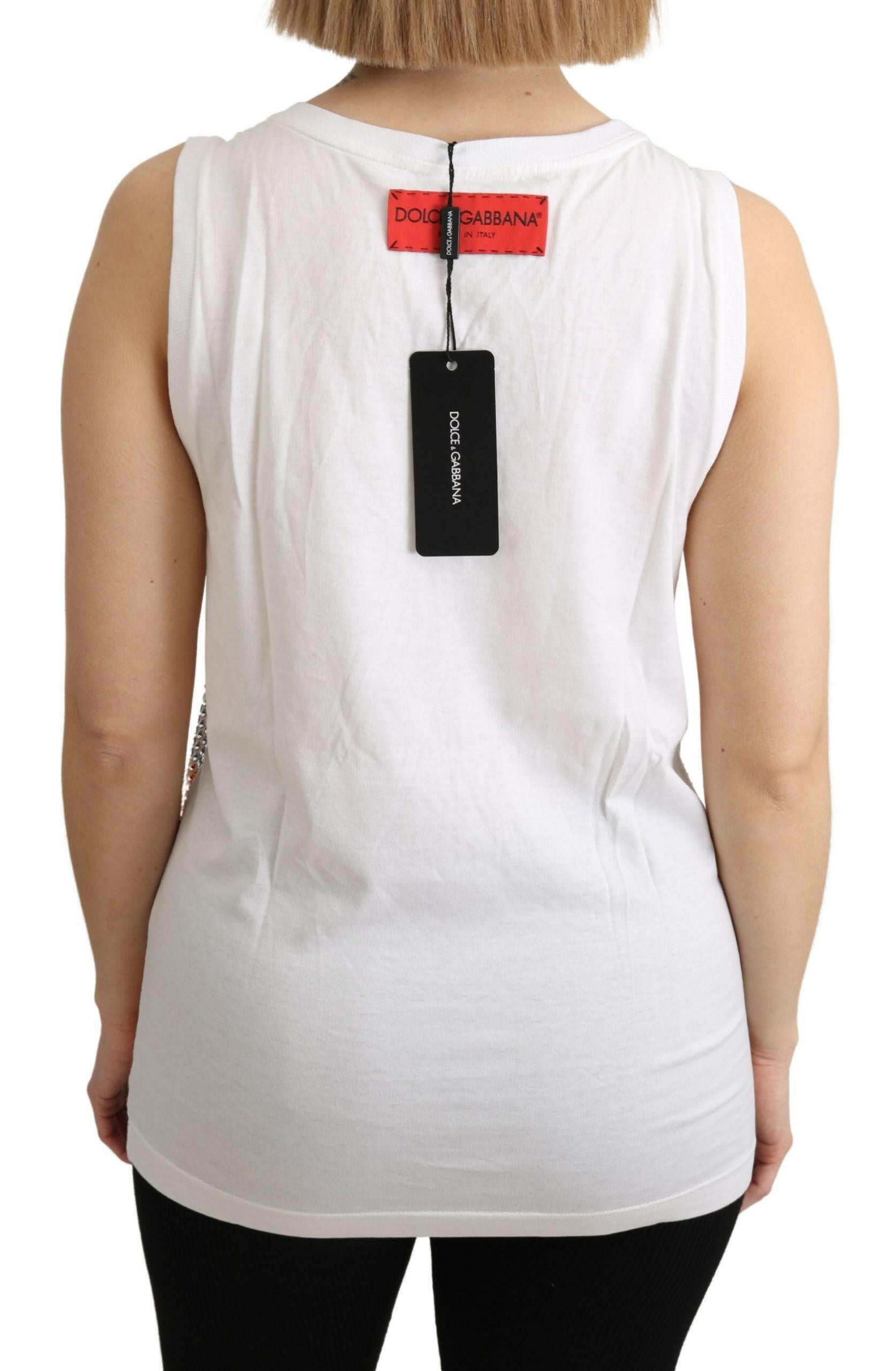 Dolce & Gabbana White Orange Crystal Sleeveless Tank Cotton Top -   -  Dolce & Gabbana.