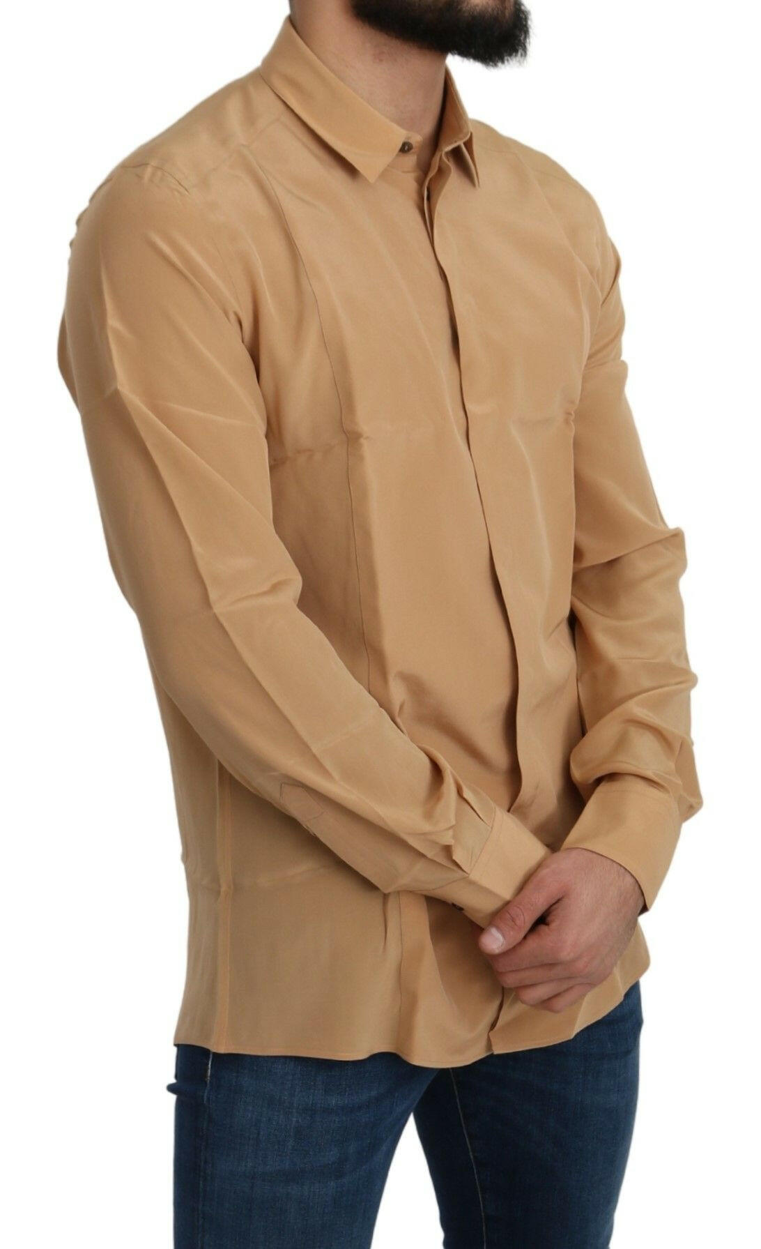 Dolce & Gabbana Yellow 100% Silk GOLD Top Slim Shirt -   -  Dolce & Gabbana.