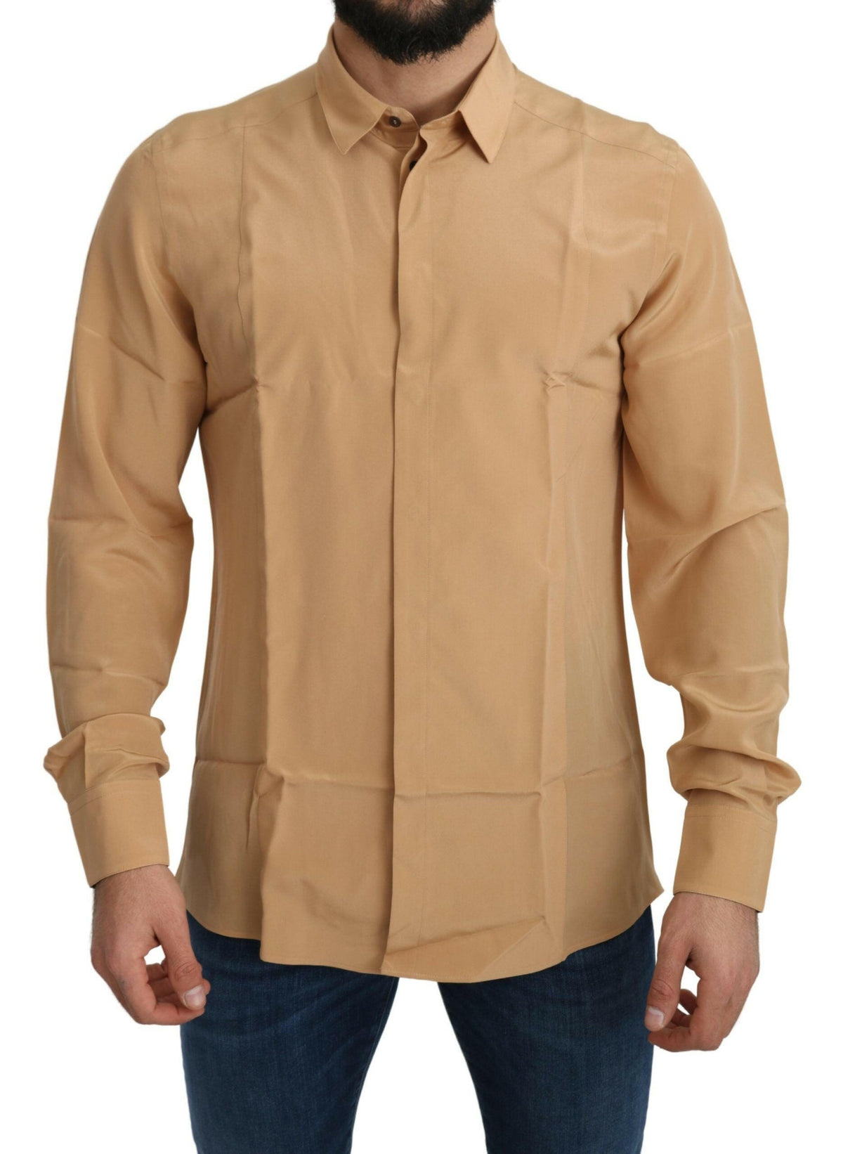Dolce & Gabbana Yellow 100% Silk GOLD Top Slim Shirt -   -  Dolce & Gabbana.