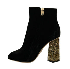 Dolce & Gabbana Black Velvet Crystal Square Heels Shoes -   -  Dolce & Gabbana.