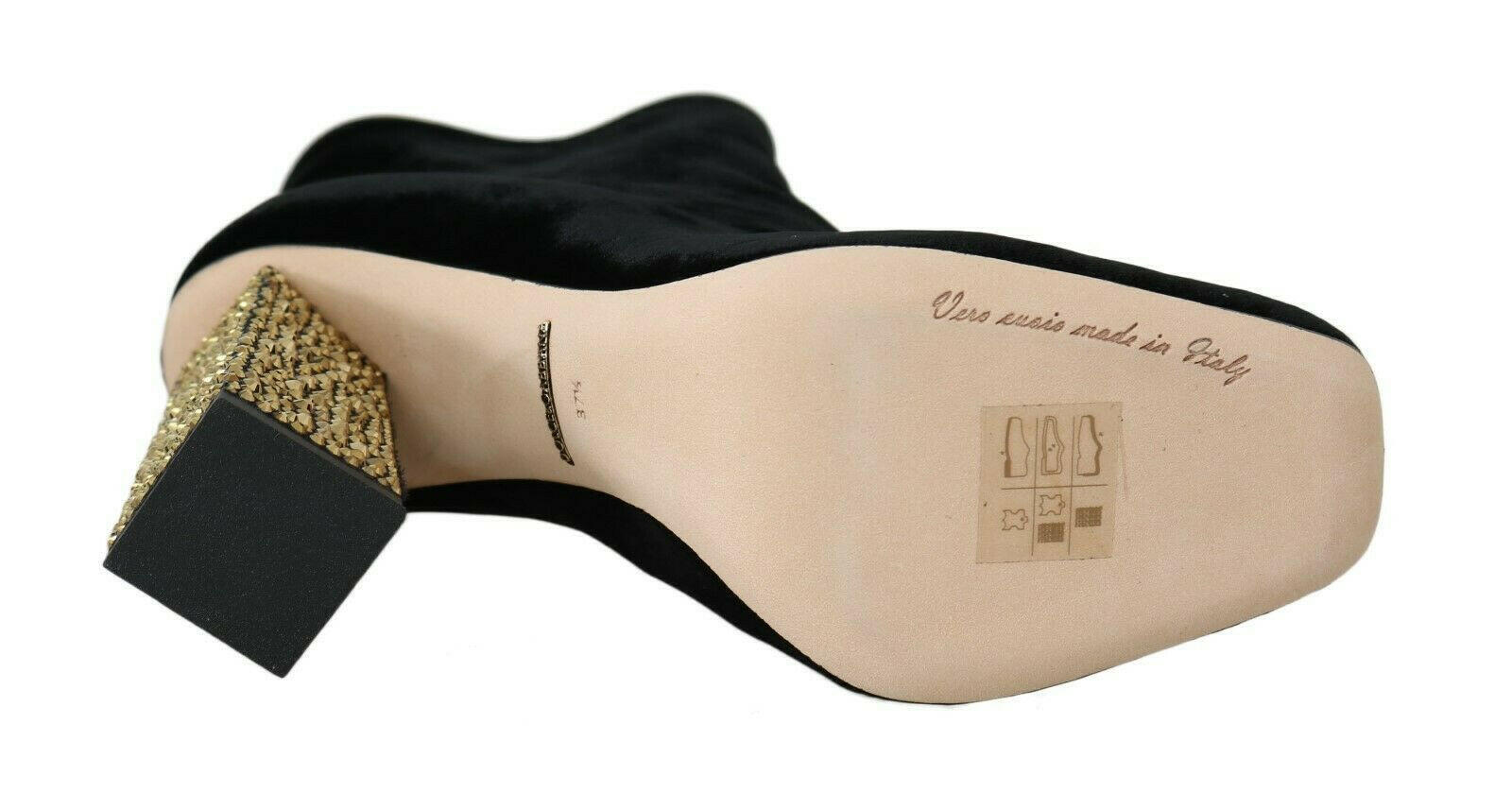 Dolce & Gabbana Black Velvet Crystal Square Heels Shoes -   -  Dolce & Gabbana.