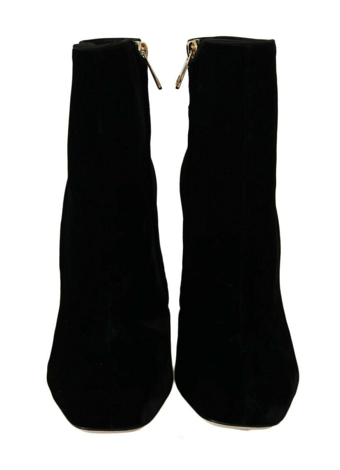 Dolce & Gabbana Black Velvet Crystal Square Heels Shoes -   -  Dolce & Gabbana.