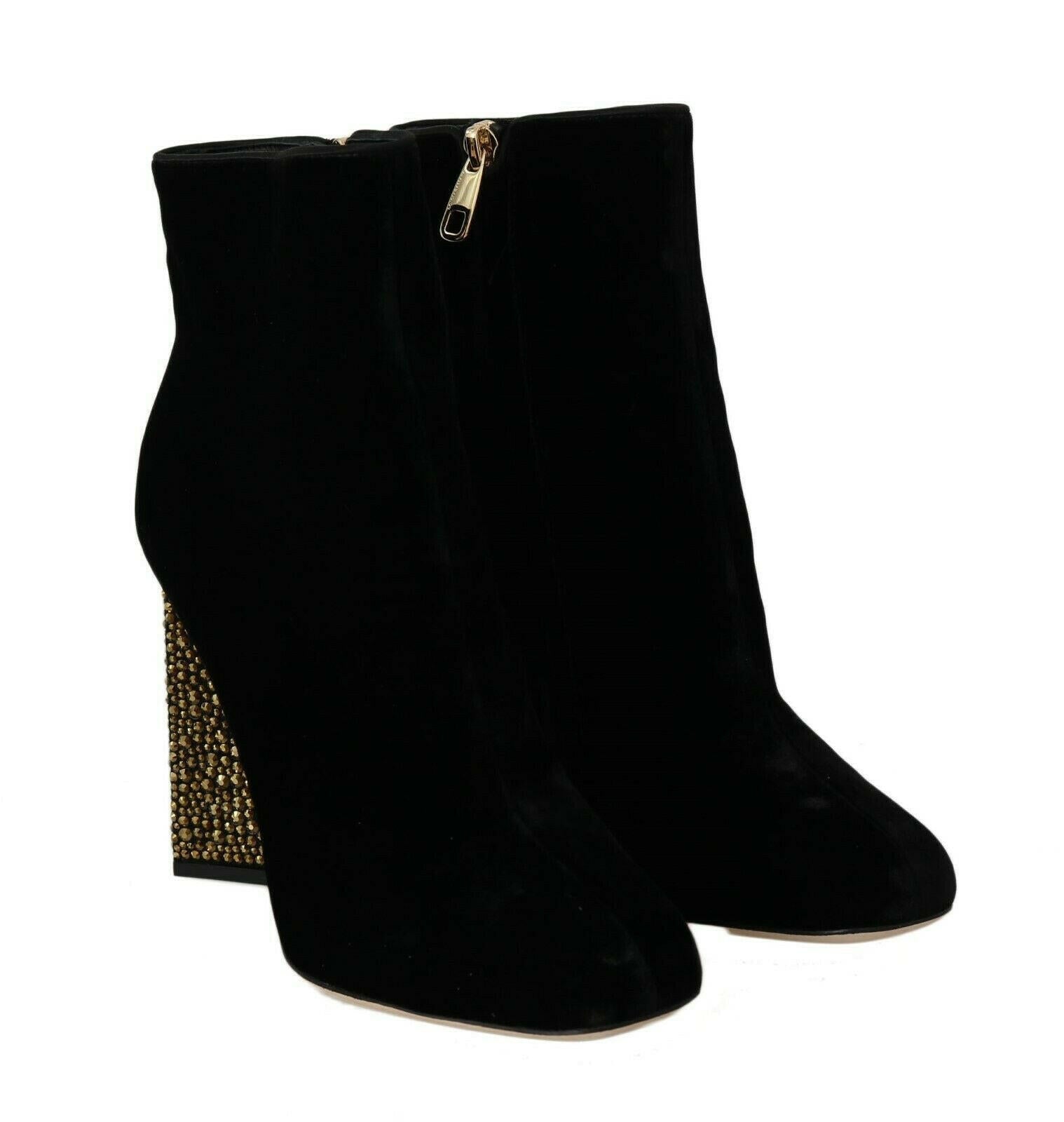 Dolce & Gabbana Black Velvet Crystal Square Heels Shoes -   -  Dolce & Gabbana.