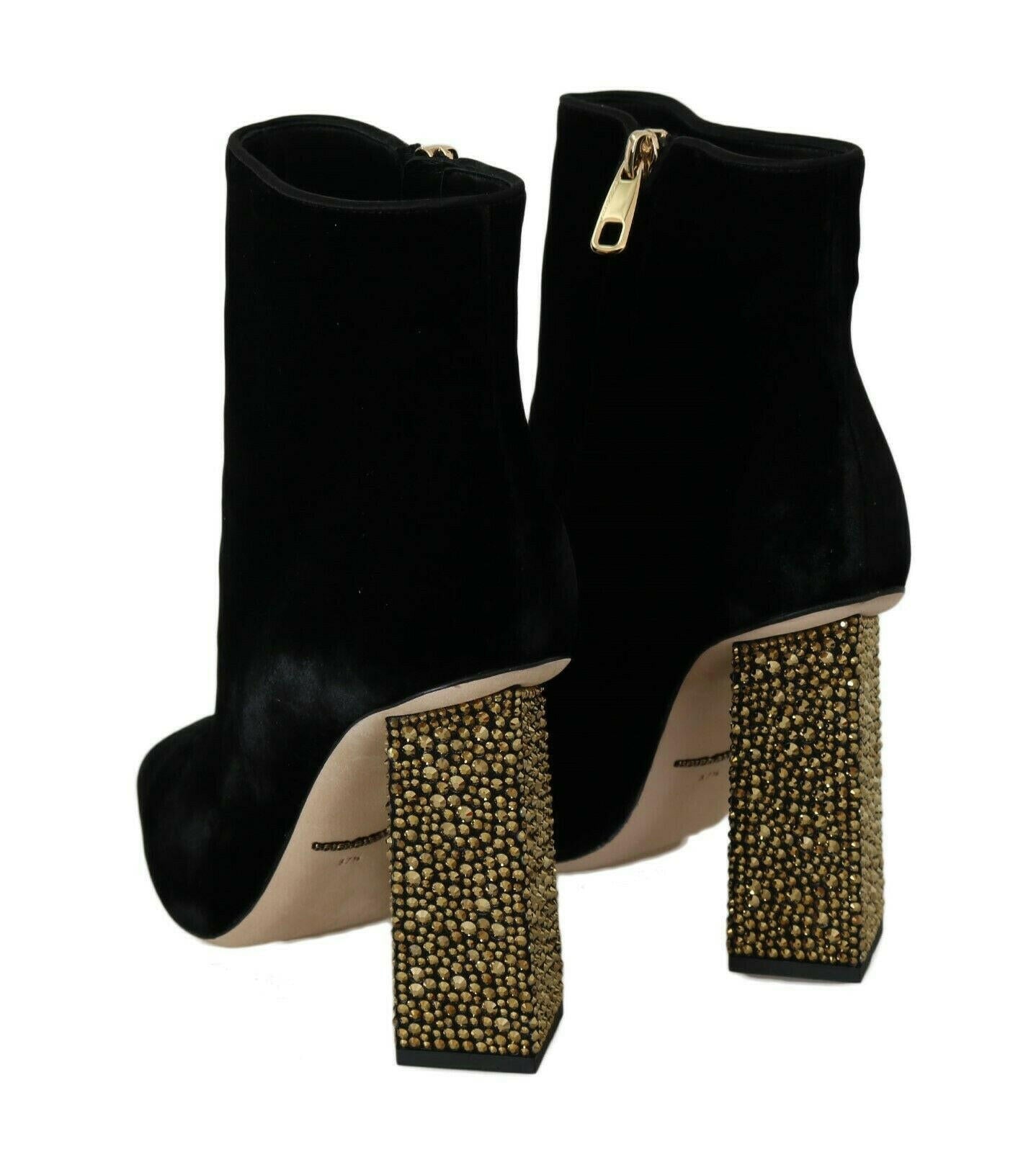 Dolce & Gabbana Black Velvet Crystal Square Heels Shoes -   -  Dolce & Gabbana.