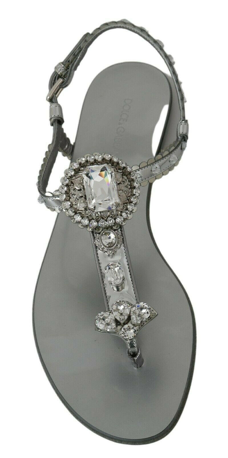 Dolce & Gabbana Silver Crystal Sandals Flip Flops Shoes -   -  Dolce & Gabbana.