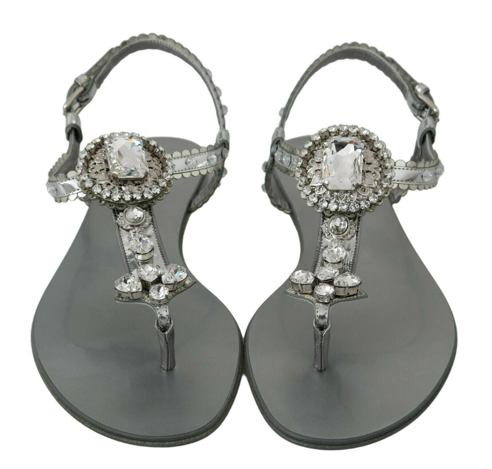 Dolce & Gabbana Silver Crystal Sandals Flip Flops Shoes -   -  Dolce & Gabbana.