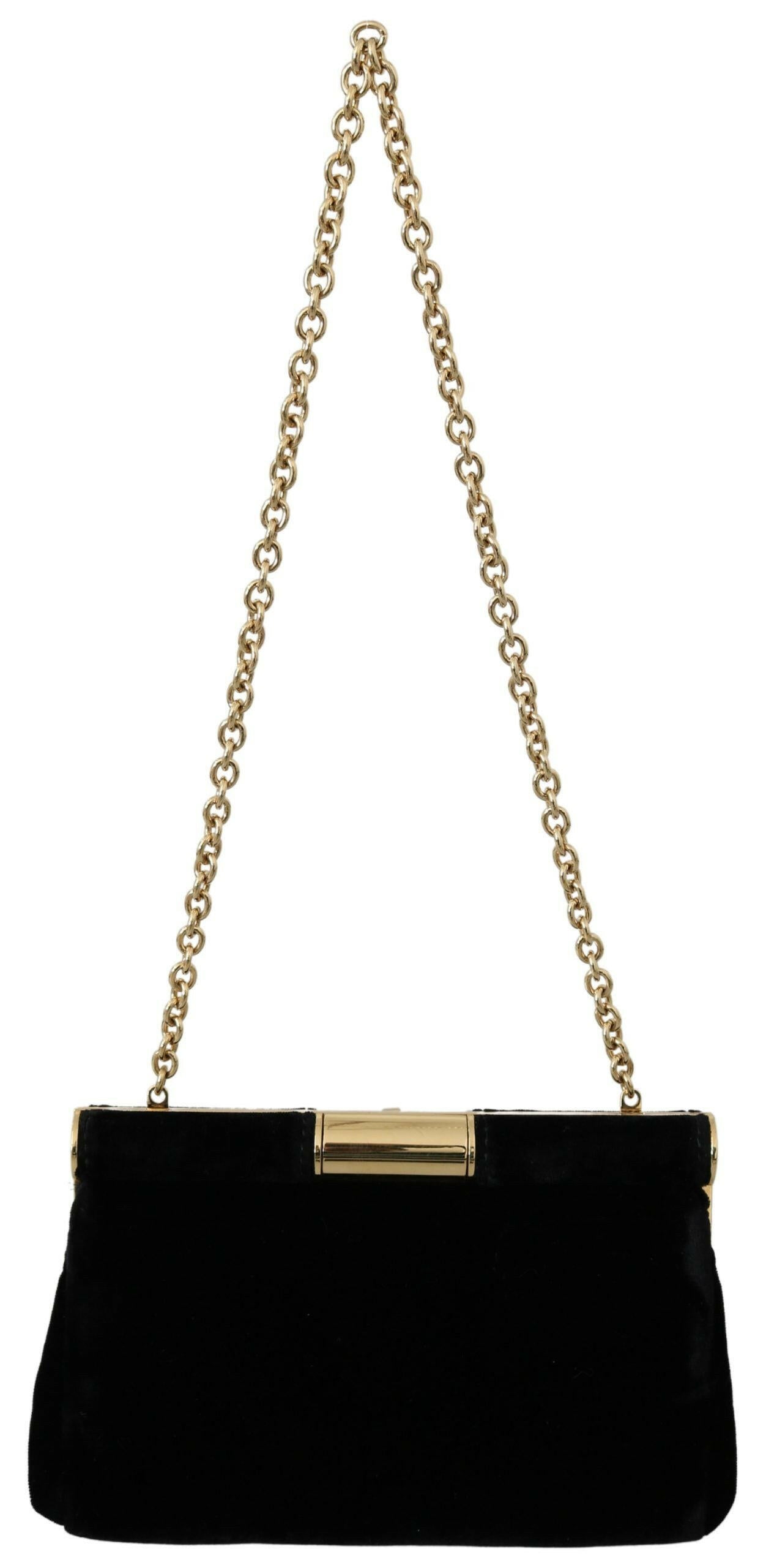 Dolce & Gabbana Black Velvet Crystal Studs Women Crossbody Sling Borse Bag -  Luxury Cross Body Bag for Women -  Dolce & Gabbana.