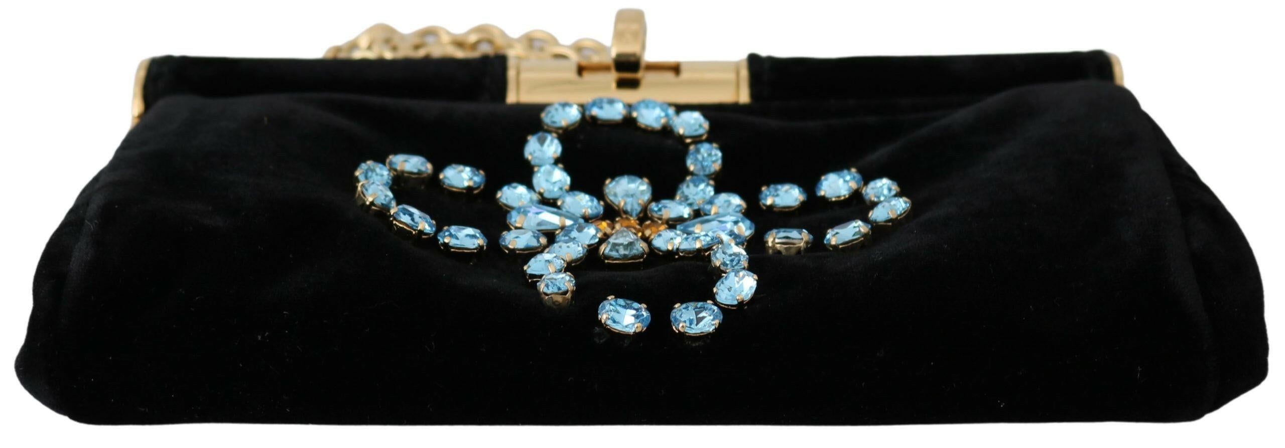 Dolce & Gabbana Black Velvet Crystal Studs Women Crossbody Sling Borse Bag -  Luxury Cross Body Bag for Women -  Dolce & Gabbana.