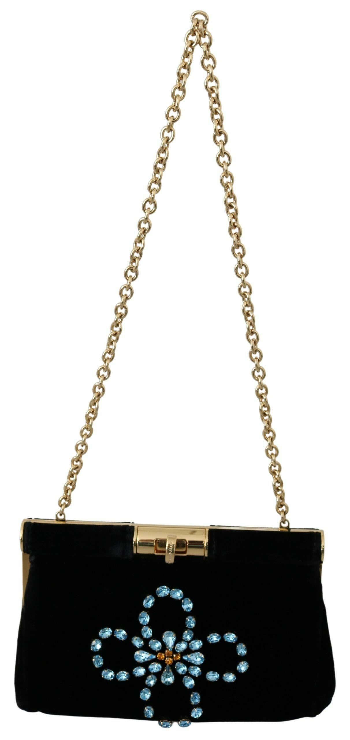 Dolce & Gabbana Black Velvet Crystal Studs Women Crossbody Sling Borse Bag -  Luxury Cross Body Bag for Women -  Dolce & Gabbana.