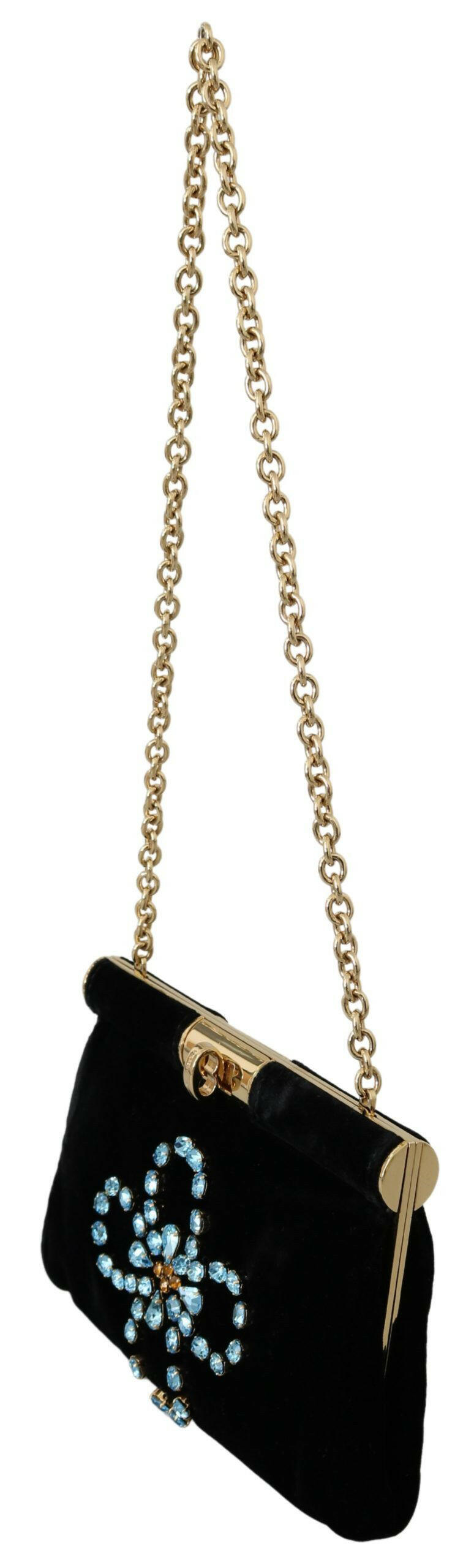 Dolce & Gabbana Black Velvet Crystal Studs Women Crossbody Sling Borse Bag -  Luxury Cross Body Bag for Women -  Dolce & Gabbana.