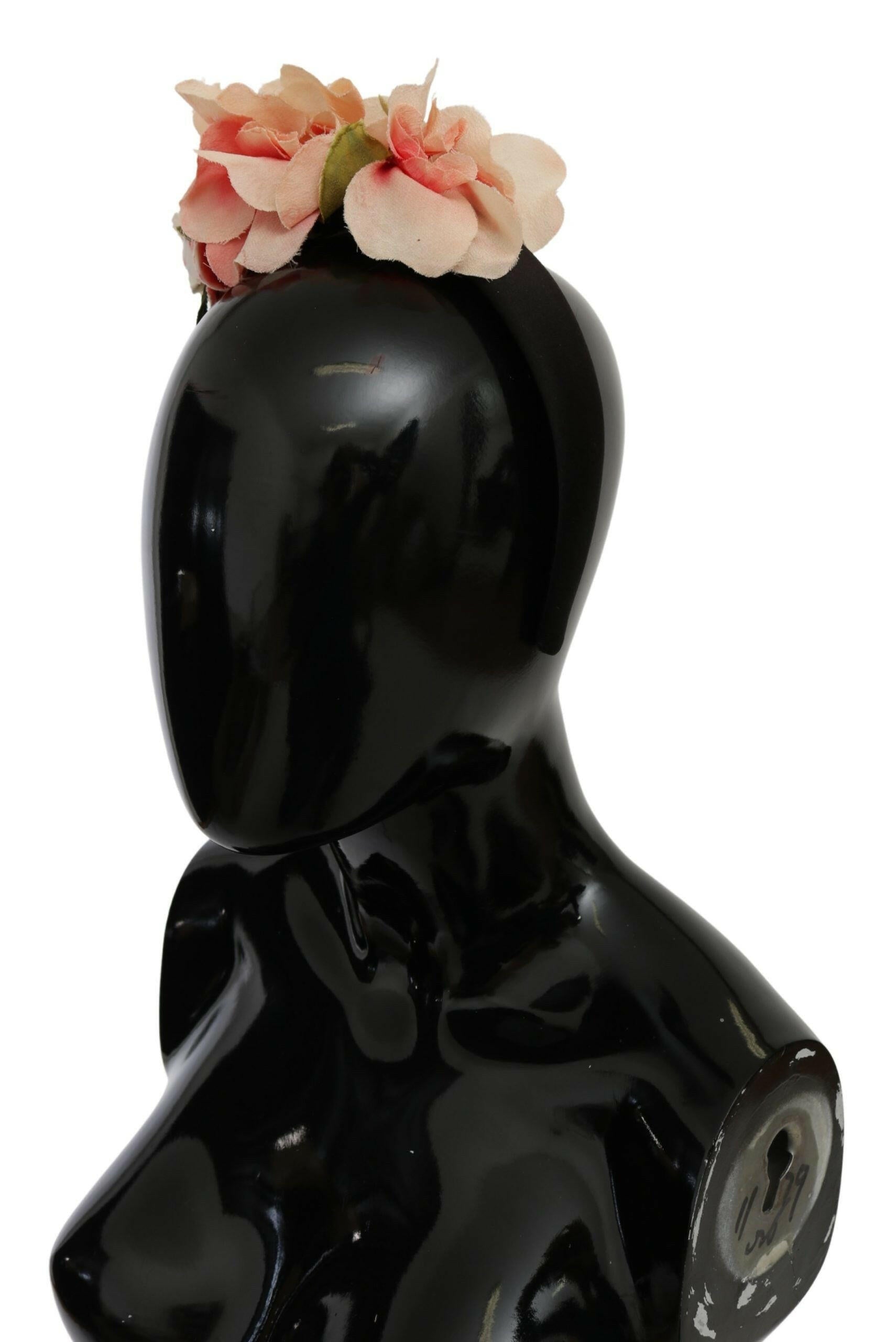 Dolce & Gabbana Pink Silk Black Floral Headband Logo Diadem -   -  Dolce & Gabbana.