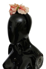 Dolce & Gabbana Pink Silk Black Floral Headband Logo Diadem -   -  Dolce & Gabbana.