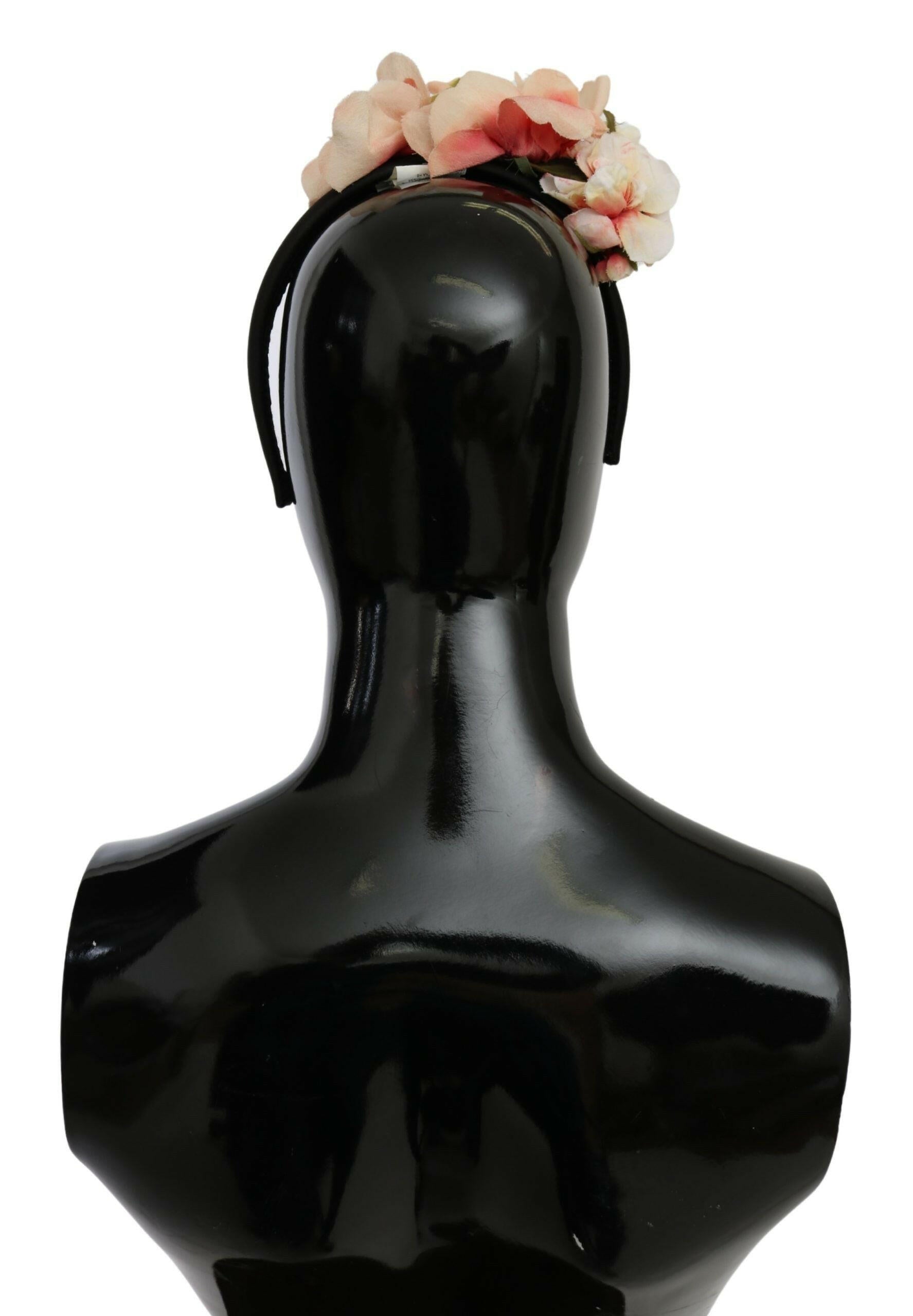Dolce & Gabbana Pink Silk Black Floral Headband Logo Diadem -   -  Dolce & Gabbana.