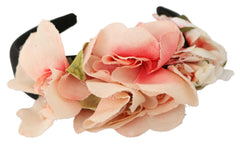 Dolce & Gabbana Pink Silk Black Floral Headband Logo Diadem -   -  Dolce & Gabbana.