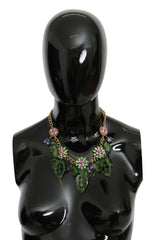 Dolce & Gabbana Green Leaves Gold Brass Crystal Flower Pendant Necklace -   -  Dolce & Gabbana.